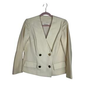 Vintage Sportempos Ivory Cream 100% Wool Long Sleeve Gold Buttons Blazer Size 10